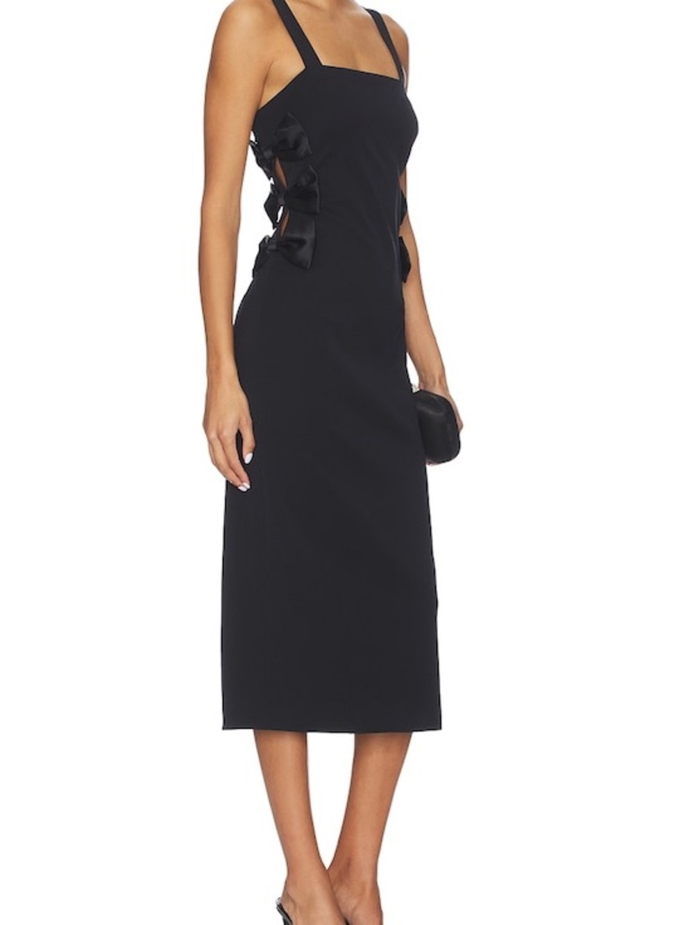 Steve Madden Rene Dress Black Bow Side Midi Cocktail Party Quiet Luxury NWT 2